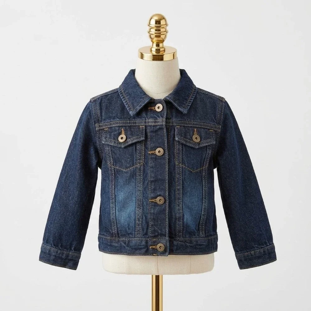 Wrangler Classic Trucker Denim Jacket Western Cowboy Dark Wash Jean Coat Size 2T
